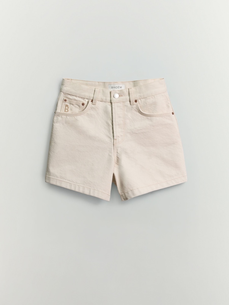 BHOEM Ecru High Rise Contrast Stitch Denim Shorts - Image 6 of 6