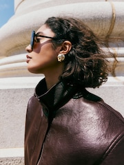 Friends Like These Aubergine Purple Faux Leather Short Funnel Neck Jacket - Image 2 of 6