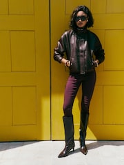 Friends Like These Aubergine Purple Faux Leather Short Funnel Neck Jacket - Image 3 of 6