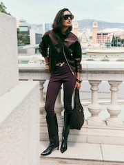 Friends Like These Aubergine Purple Faux Leather Short Funnel Neck Jacket - Image 4 of 6