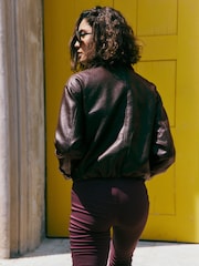 Friends Like These Aubergine Purple Faux Leather Short Funnel Neck Jacket - Image 6 of 6