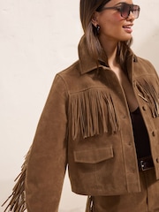 Friends Like These Tan Brown Fringe Faux Suede Jacket - Image 1 of 5