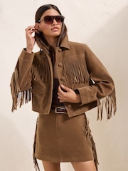 Friends Like These Tan Brown Fringe Faux Suede Jacket - Image 3 of 5