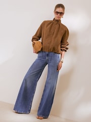 Friends Like These Espresso Brown Bubble Hem Funnel Neck Jacket - Image 4 of 4
