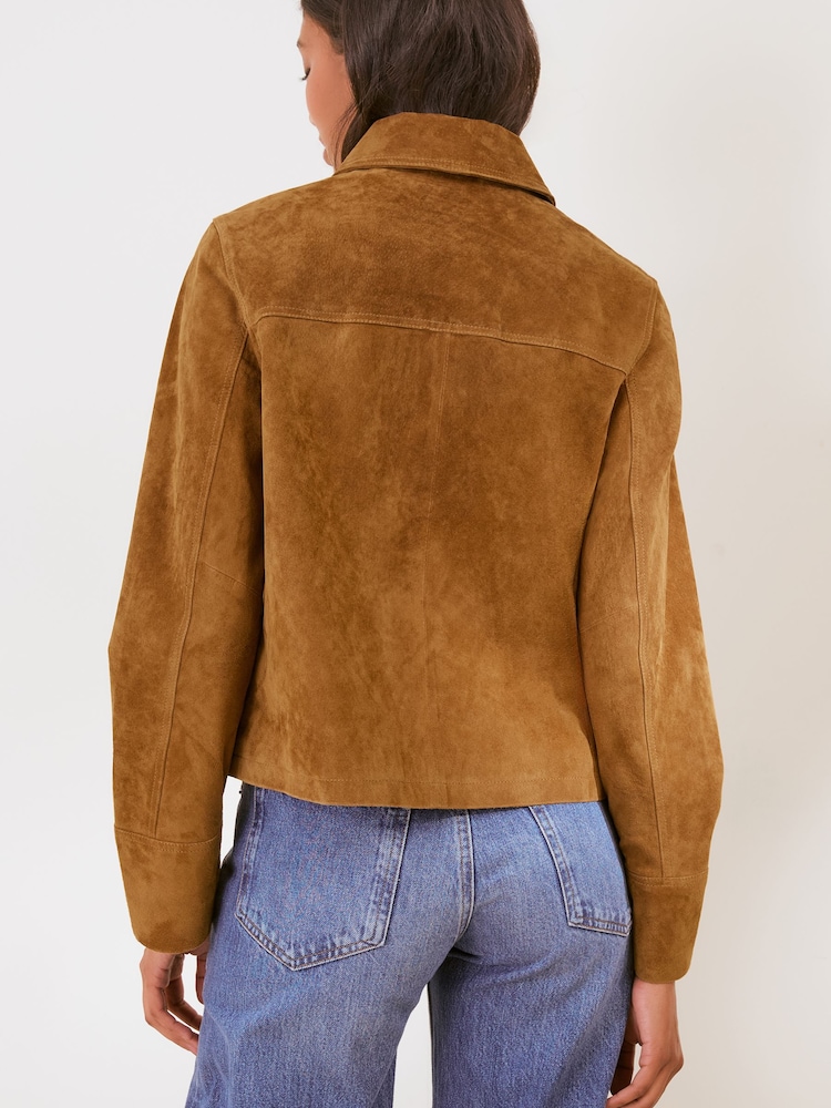 חום ערמוני - Friends Like These Real Suede Collared Short Jacket - תמונה 5 מתוך 5