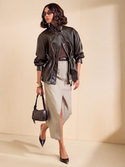 Friends Like These Olive Green Faux Leather Drawstring Jacket - Image 3 of 6