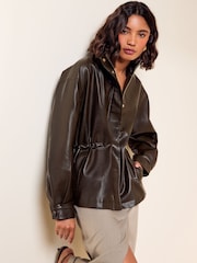 Friends Like These Olive Green Faux Leather Drawstring Jacket - Image 4 of 6