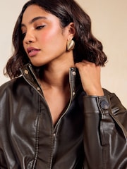 Friends Like These Olive Green Faux Leather Drawstring Jacket - Image 5 of 6