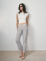 BHOEM Multi Stripes Crop Flare Cotton Trousers - Imaginea 2 din 6