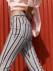 BHOEM Multi Stripes Crop Flare Cotton Trousers - Imaginea 3 din 6