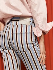 BHOEM Multi Stripes Crop Flare Cotton Trousers - Imaginea 5 din 6