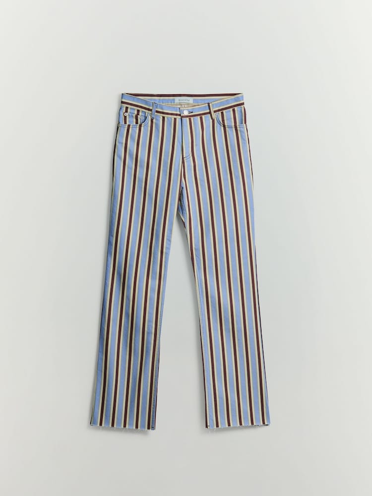 BHOEM Multi Stripes Crop Flare Cotton Trousers - Imaginea 6 din 6