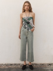 BHOEM Light Green High Rise Wide Leg Stretch Denim Culottes - Image 1 of 6