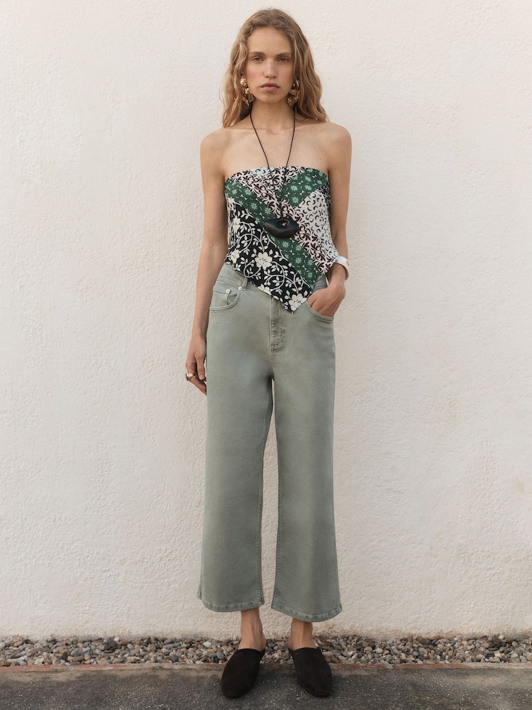 BHOEM Light Green High Rise Wide Leg Stretch Denim Culottes - Image 1 of 6 BHOEM Light Green High Rise Wide Leg Stretch Denim Culottes - Image 1 of 6