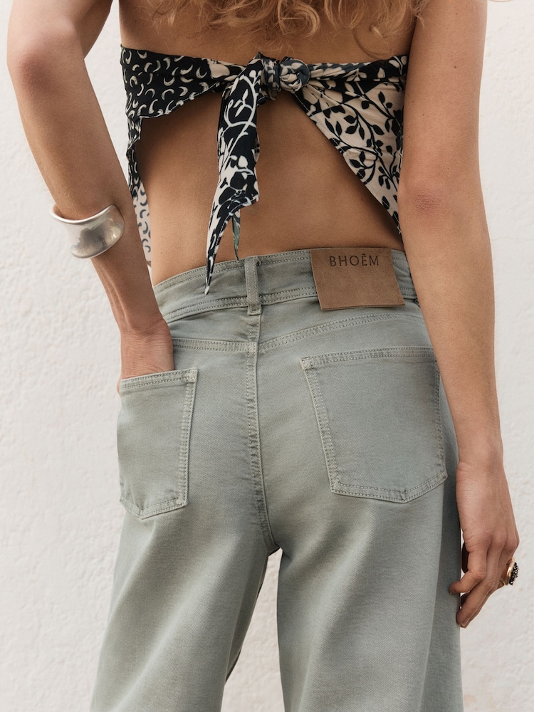 BHOEM Light Green High Rise Wide Leg Stretch Denim Culottes - Image 2 of 6 BHOEM Light Green High Rise Wide Leg Stretch Denim Culottes - Image 2 of 6