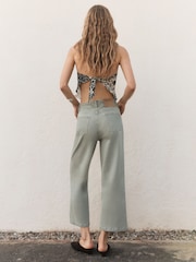 BHOEM Light Green High Rise Wide Leg Stretch Denim Culottes - Image 4 of 6