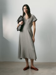 BHOEM Brown/Cream Midi Gingham Check Fluid Short Sleeve Dress - Image 1 of 5