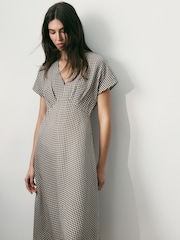 BHOEM Brown/Cream Midi Gingham Check Fluid Short Sleeve Dress - Image 2 of 5