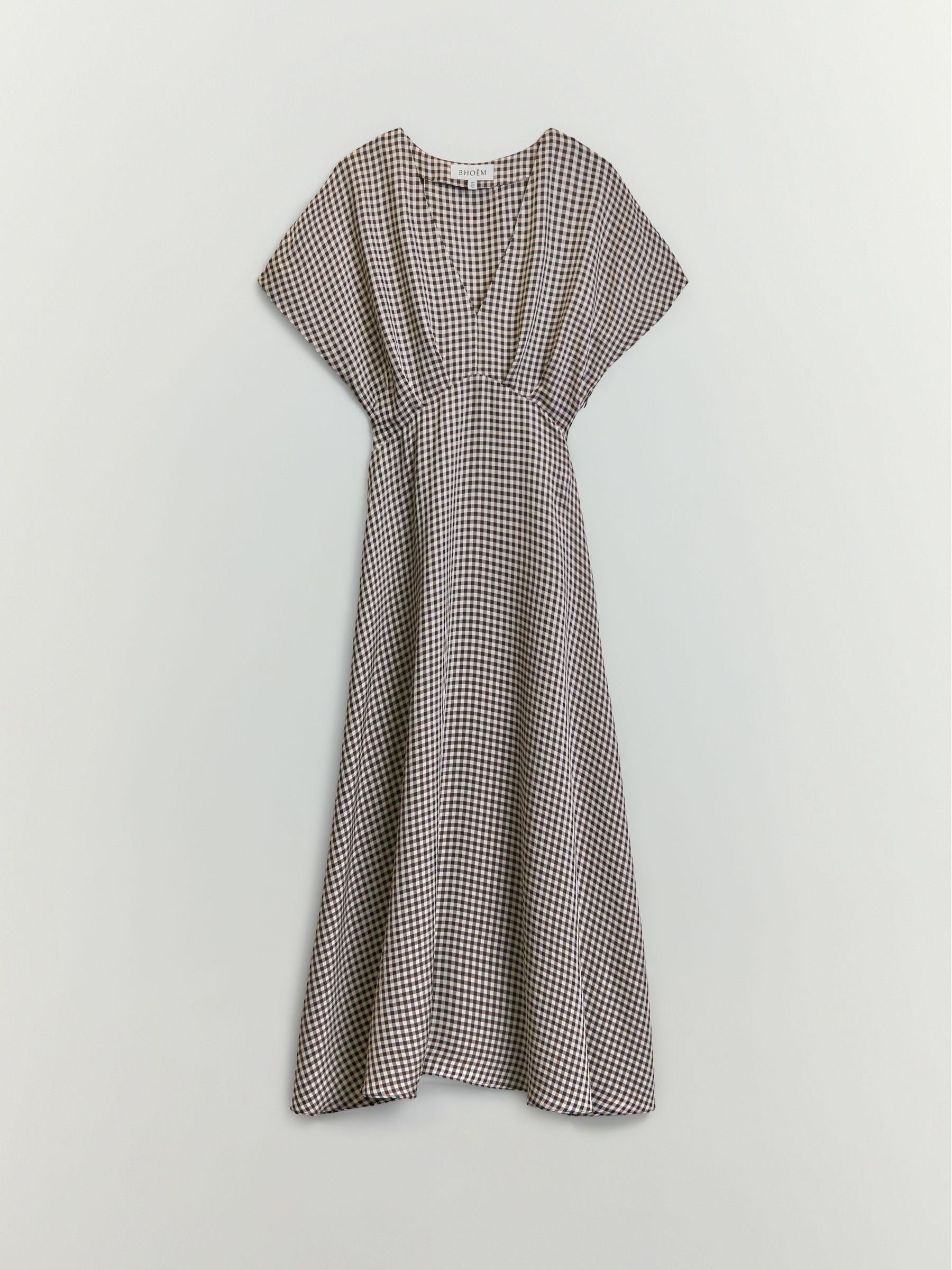 Buy BHOEM Brown/Cream Midi Gingham Check Fluid Short Sleeve Dress