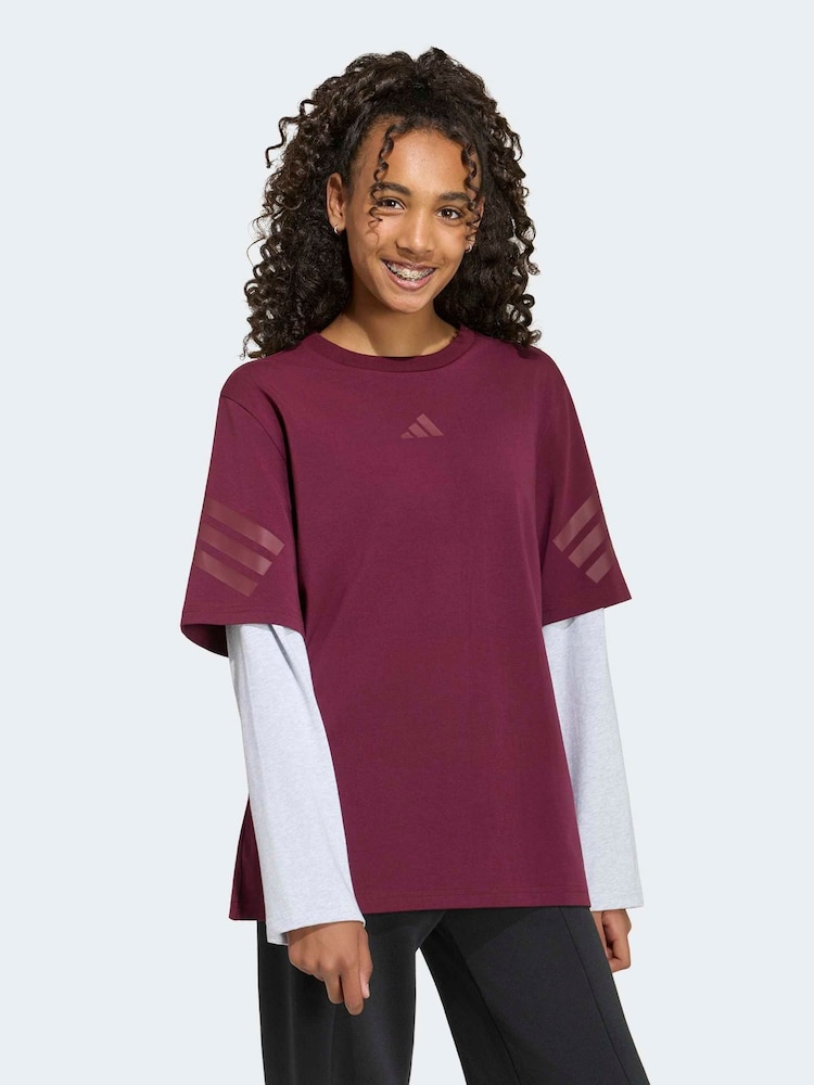adidas Red Future Icons 2-In-1 Long Sleeve T-Shirt - Image 2 of 8 adidas Red Future Icons 2-In-1 Long Sleeve T-Shirt - Image 2 of 8