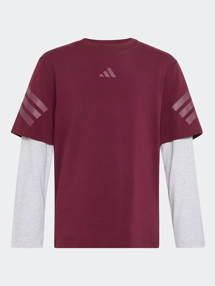 adidas Red Future Icons 2-In-1 Long Sleeve T-Shirt - Image 8 of 8 adidas Red Future Icons 2-In-1 Long Sleeve T-Shirt - Image 8 of 8