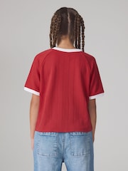 adidas Originals Red Pinstripe 3 Stripe T-Shirt - Image 2 of 7