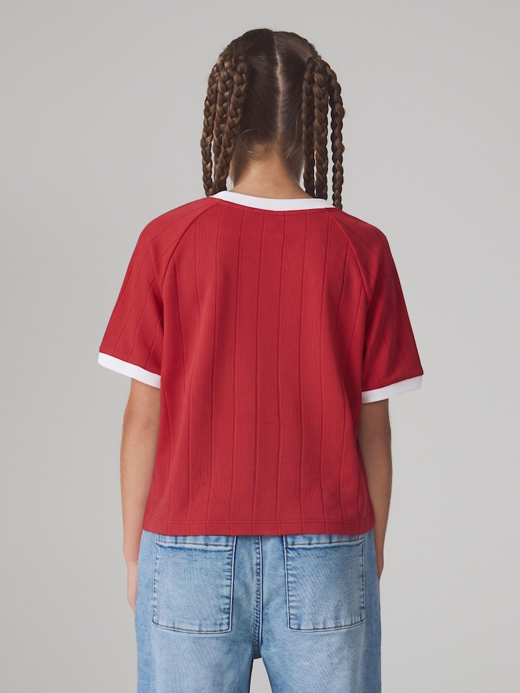 adidas Originals Red Pinstripe 3 Stripe T-Shirt - Image 2 of 7 adidas Originals Red Pinstripe 3 Stripe T-Shirt - Image 2 of 7