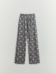 BHOEM Satin Floral Printed Fluid Wide Leg Black/Ecru Trousers - Image 6 of 6