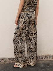BHOEM Paisley Print Satin Wide Leg Black/White Trousers - Image 3 of 4
