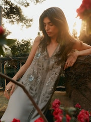 BHOEM Light Grey Beaded Maxi V-Neckline Event Dress - Image 4 of 5