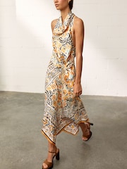 BHOEM Multi Scarf Print Tie Waist Midi Dress - Image 1 of 5