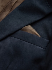 Navy Gold Buttons Slim Fit Faux Suede Blazer - Image 10 of 12