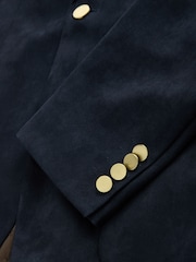 Navy Gold Buttons Slim Fit Faux Suede Blazer - Image 11 of 12