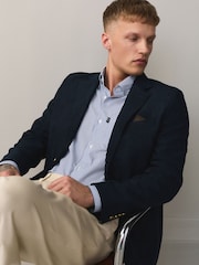 Navy Gold Buttons Slim Fit Faux Suede Blazer - Image 4 of 12