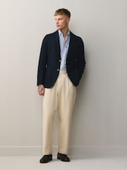 Navy Gold Buttons Slim Fit Faux Suede Blazer - Image 6 of 12