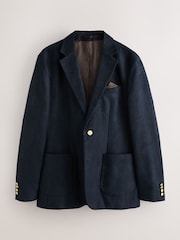 Navy Gold Buttons Slim Fit Faux Suede Blazer - Image 7 of 12