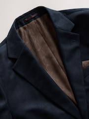 Navy Gold Buttons Slim Fit Faux Suede Blazer - Image 8 of 12