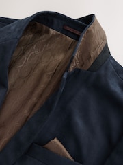 Navy Gold Buttons Slim Fit Faux Suede Blazer - Image 9 of 12