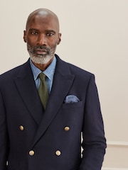Navy Blue Regular Fit Signature Moons Double Breasted Wool Blazer - Image 1 of 9