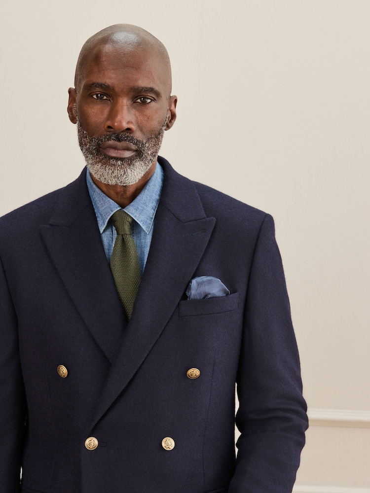 Navy Blue Regular Fit Signature Moons Double Breasted Wool Blazer - Image 1 of 9
