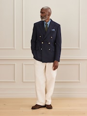 Navy Blue Regular Fit Signature Moons Double Breasted Wool Blazer - Image 2 of 9