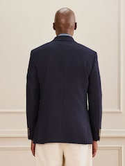 Navy Blue Regular Fit Signature Moons Double Breasted Wool Blazer - Image 8 of 9