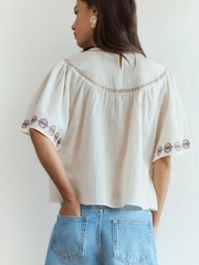 BHOEM Cream BOHO EMBROIDERY SHORT CAPE SLEEVE TOP - Image 3 of 5