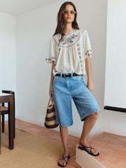 BHOEM Cream BOHO EMBROIDERY SHORT CAPE SLEEVE TOP - Image 4 of 5