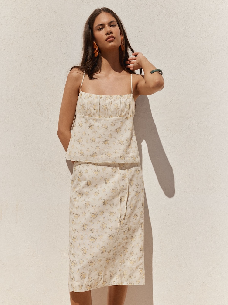 BHOEM White Floral Print Strap Top With Ramie - Image 2 of 5