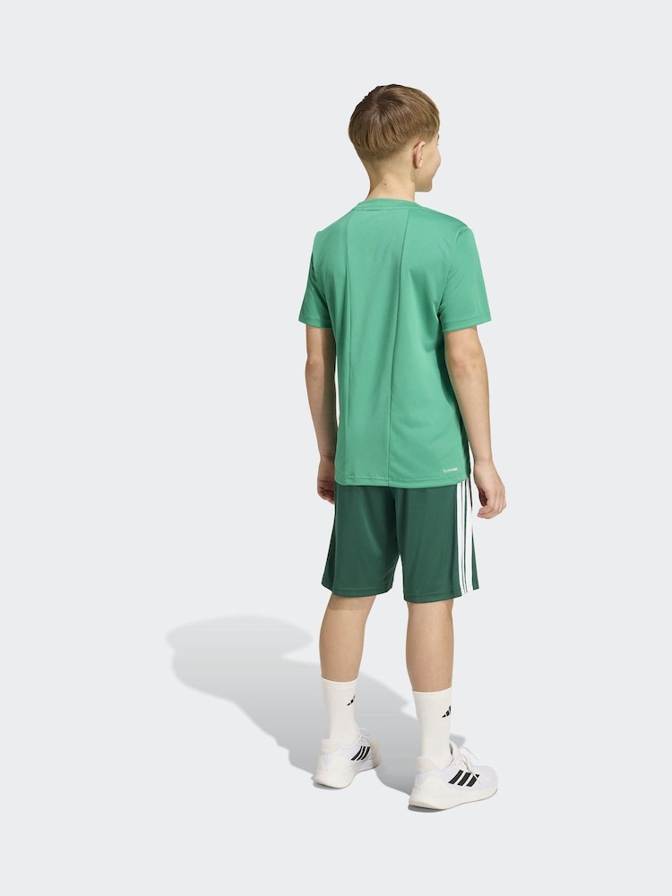 adidas Green Train Essentials 3-Stripes Kids T-Shirt & Shorts Set - Image 2 of 8 adidas Green Train Essentials 3-Stripes Kids T-Shirt & Shorts Set - Image 2 of 8