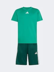 adidas Green Train Essentials 3-Stripes Kids T-Shirt & Shorts Set - Image 6 of 8