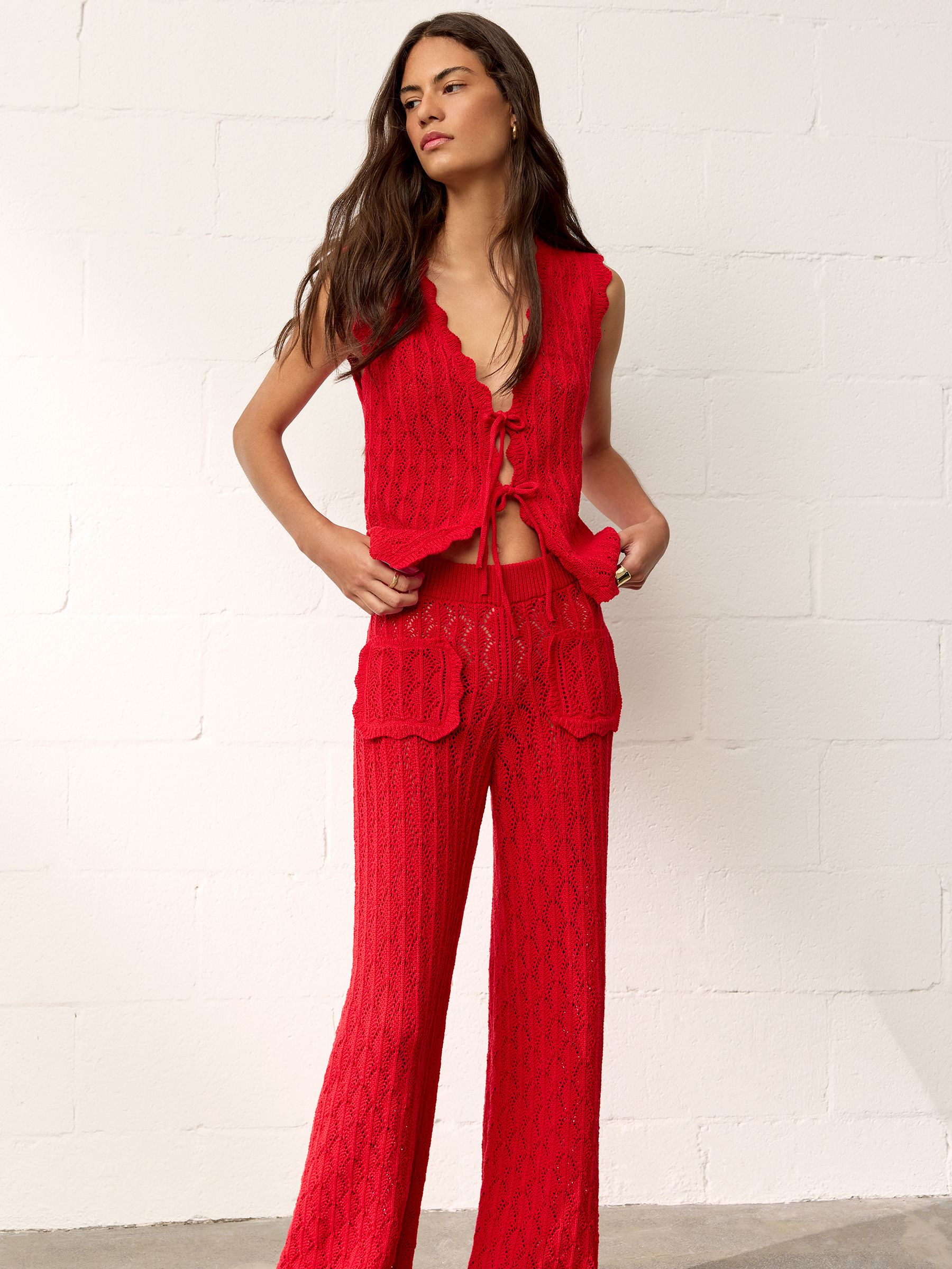 Buy BHOEM Red Pointelle Knit Tie-Front Vest from Next USA