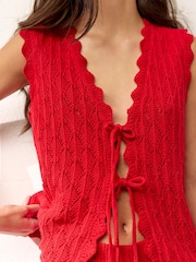 BHOEM Red RED POINTELLE KNIT TIE-FRONT VEST - Image 2 of 4