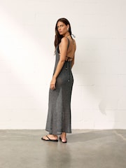 BHOEM Dark Grey Open Back Metallic Crochet Beach Maxi Dress - Image 4 of 5